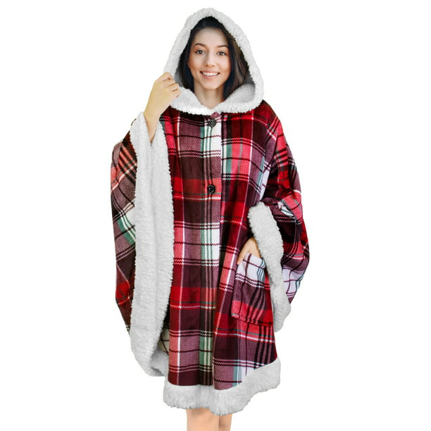 PAVILIA Angel Wrap Hooded Blanket, Sherpa Lined Wearable Blanket Women ...