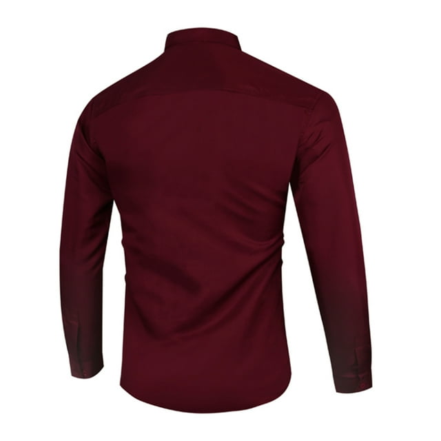 Innerwin Tops Long Sleeve Men Tunic Shirt Work Button Down Casual Shirts Claret S