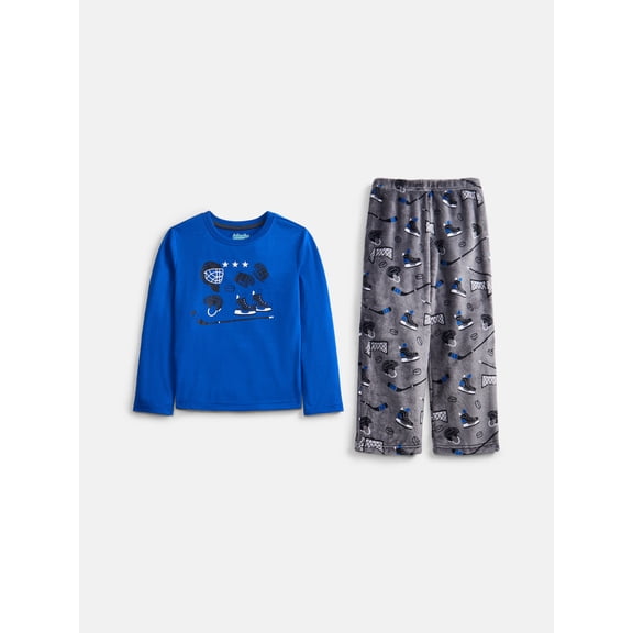 Wonder Nation Boys Long Sleeve Top and Fleece Pants Sleep Set, 2 Piece, Sizes 4-18
