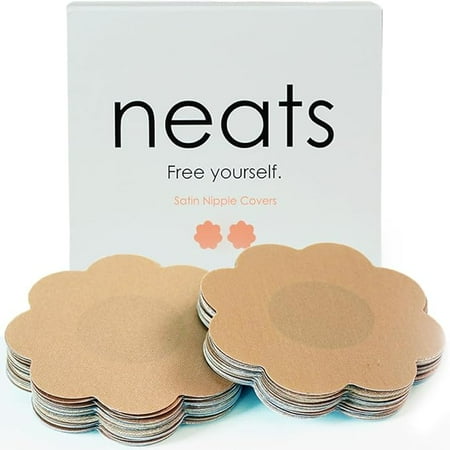 NEATS Satin Nipple Cover  20 Pairs + 1 Sexy Heart Shaped Pair - Self Adhesive Bra  Hypoallergenic & Disposable Natural Fine Satin Breast Petals  Pasties for Women Nude