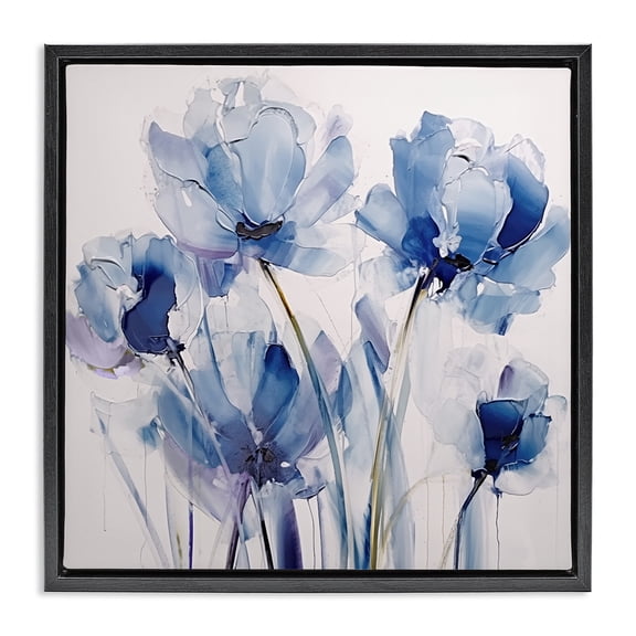 Stupell Industries Transitional Abstract Blue Tulips Black Floating Frame Canvas Art, 18 x 18, by Sasha