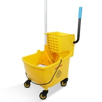 Commercial Mop Bucket with Wringer Side Press on Wheels, 35 Quart Mop Bucket with Commercial Mop, Easy to Move, Mops and Buckets for Floor Clean home, professional, and industrial use