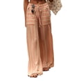 thumbnail image 2 of Women Drawstring Striped Pants Loose Wide Leg Trousers Casual Low Waist Pants Comfy Lounge Pants with Pockets Khaki M, 2 of 7