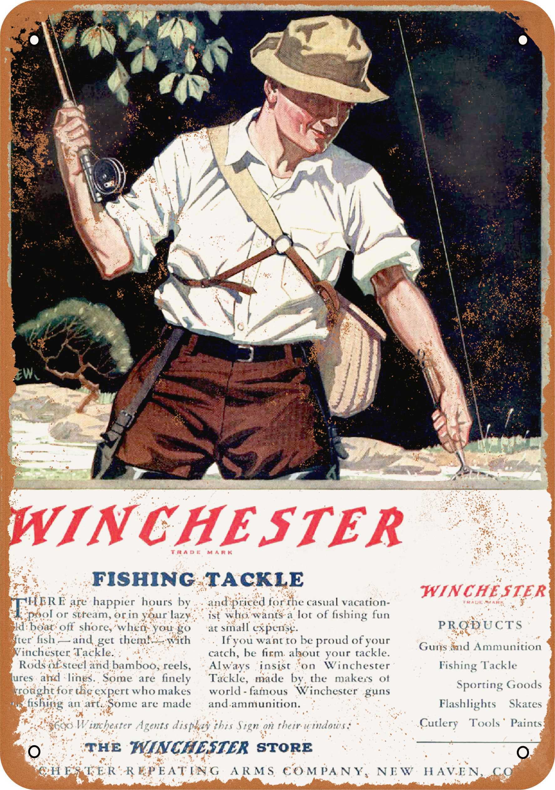 COLLECTIBLE TIN METAL SIGN MADE IN USA NEW WINCHESTER FISHING TACKLE