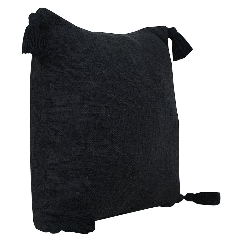 LR Home Ox Bay Hand-Woven Black Solid All-Natural Cotton Pillow Cover