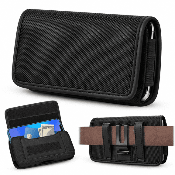 VORALYN Large Cell Phone Holster Case, Belt Clip Phone Holder Pouch Fit for Iphone 17, 16, 15, 14, 13 Series, Pro Models, Black Phone Case
