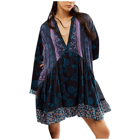 WXLWZYWL Hot Short Mini Dress Babydoll Dress for Women Short Sleeve V Neck Oversized Boho Summer Dress,Y2K Mini Dresses