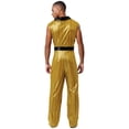 thumbnail image 3 of Hansber Men's Retro 70s Outfit Disco Dance Jumpsuit Sleeveless V Neck Hippie Style Bodysuit for Stage Gold M, 3 of 7