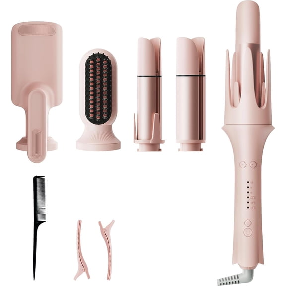 Hair Curlers with 3 Curling Barrels (1" - 1.25" - 1.5"), 1 Beach Wave Barrel and 1 Straightener Barrel, 10S Fast Heating, Dual Voltage, Gifts for Women