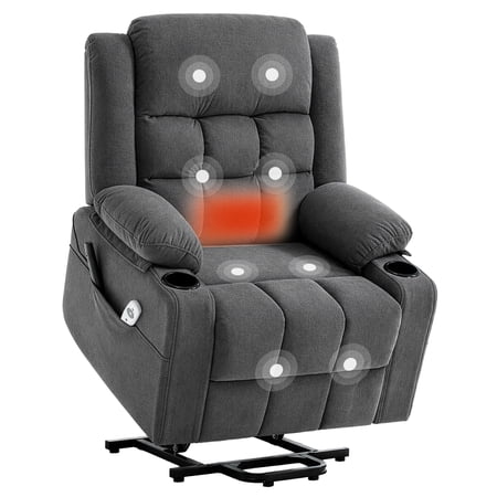 Ketaiyou Power Lift Chair Recliners for Elderly with Heat and Massage, Recliner Chairs for Adults, Upgraded Fabric Recliner with USB & Type-C Charge Port, Cup Holders(Grey)