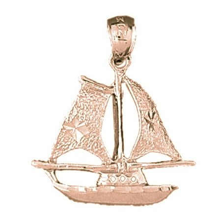 14K Rose Gold Pirate Ship Pendant - 26 mm