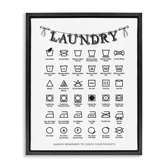 Stupell Industries Shabby Chic Vintage Style Laundry Symbols Black Floating Frame Canvas Art, 17 x 21, by Lettered and Lined