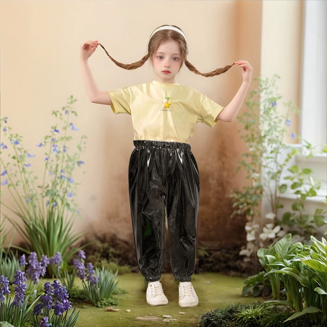 Girls Straight Leg Dance Pants Stretch Performance Trousers for Childrens Stage Show
