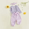 thumbnail image 4 of masbird Newborn Baby Girl Fall Outfits Rib Frill Long Sleeve Ruffled Romper Pants Headband Set 3Pcs Winter Clothes 0 3 6 12 18 24 Months(Light Purple,3-6 M), 4 of 5