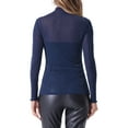 thumbnail image 3 of INSPIRE CHIC Women's Shiny Semi See Through Long Sleeve Slim Party Blouse XS Sheer Navy, 3 of 6