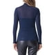 thumbnail image 3 of INSPIRAR CHIC Blusa de fiesta de manga larga slim semi transparente brillante para mujer L color azul marino, 3 of 6