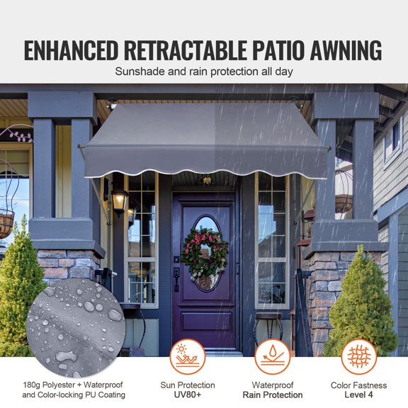 59" x 122" Patio Awning Retractable, Outdoor Retractable Patio Awning Sunshade Shelter, Adjustable Patio Door Window Awning Canopy with Manual Crank Handle for Backyard, Garden, Balcony
