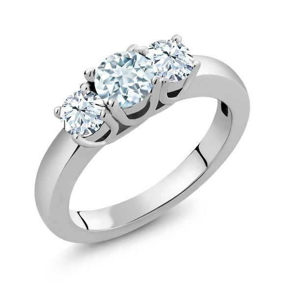 Gem Stone King 1.00 Ct Round Sky Blue Aquamarine 925 Sterling Silver Ring (Size 9)