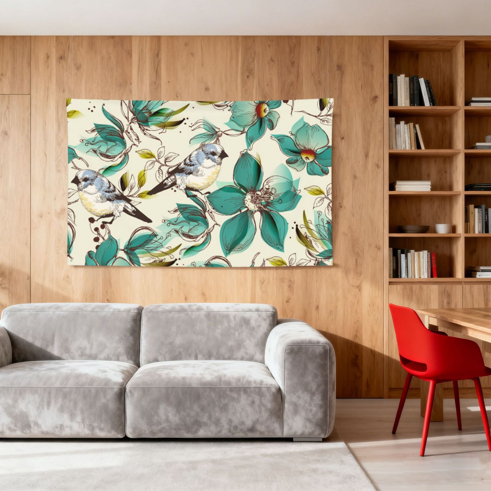 Retro Flowers Birds Watercolor Four Hole Decorated Banner Flag for Garden Yard Home Decoration Indoor Outdoor 4x6 Ft