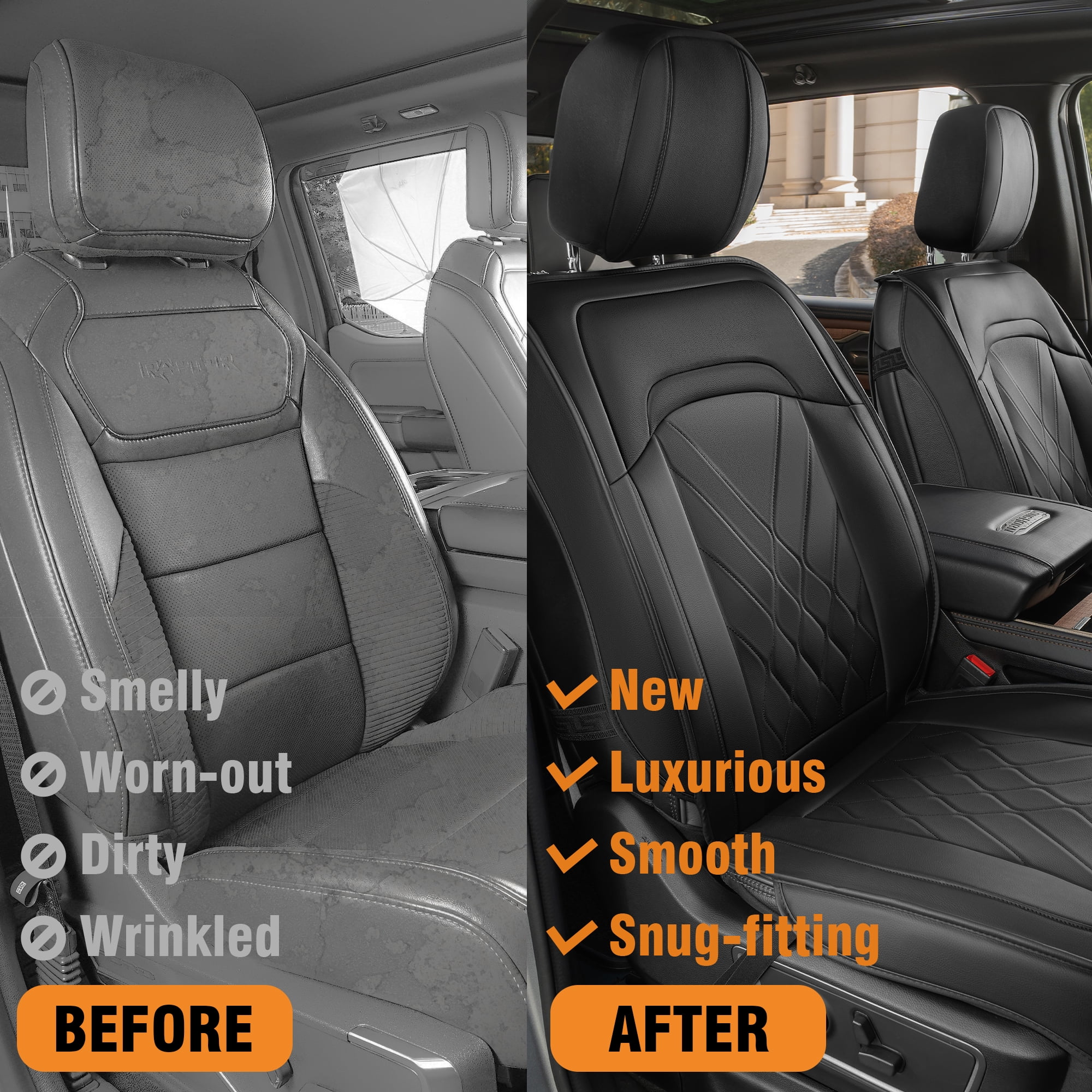 Seat Covers Full Set Truck Seat Covers - Compatible with 2007-2013 Chevy Silverado GMC Sierra 1500 Crew Cab & 2019-2025 2500HD/3500HD Crew Cab - Durable Black Truck Seat Cushion Set (Black)