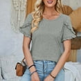 thumbnail image 4 of HAPIMO Women's Trendy Loose Cotton Lined Ruffle Pullover Summer Tees Solid Color Petal Sleeve Round Neck Shirts Casual Relaxed Workout Blouses for Teen Girls Gray XL, 4 of 4
