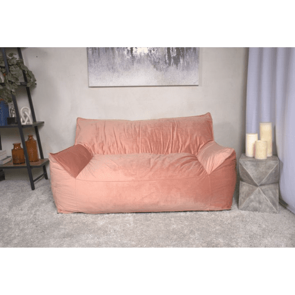 Miekor Furniture Fila Velveteen 2 Seater Oversized Bean Bag Chair with Armrests, Pink 76403