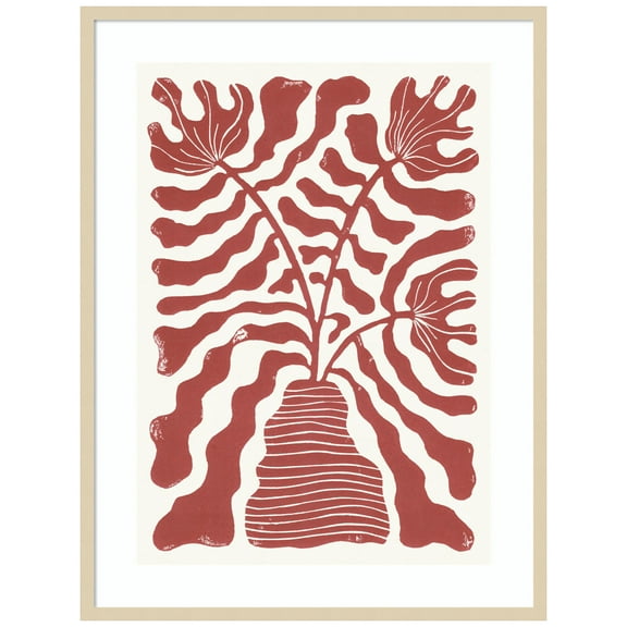 Amanti Art Red Flowers In a Vase Wood Framed Wall Art Print