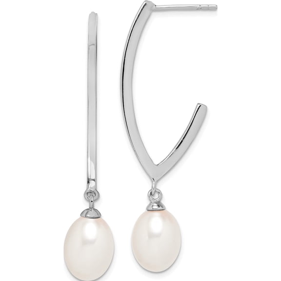 Sterling Silver Rhodium-Plated 8-9mm White Rice Fwc Pearl Earrings Made In China qe15124