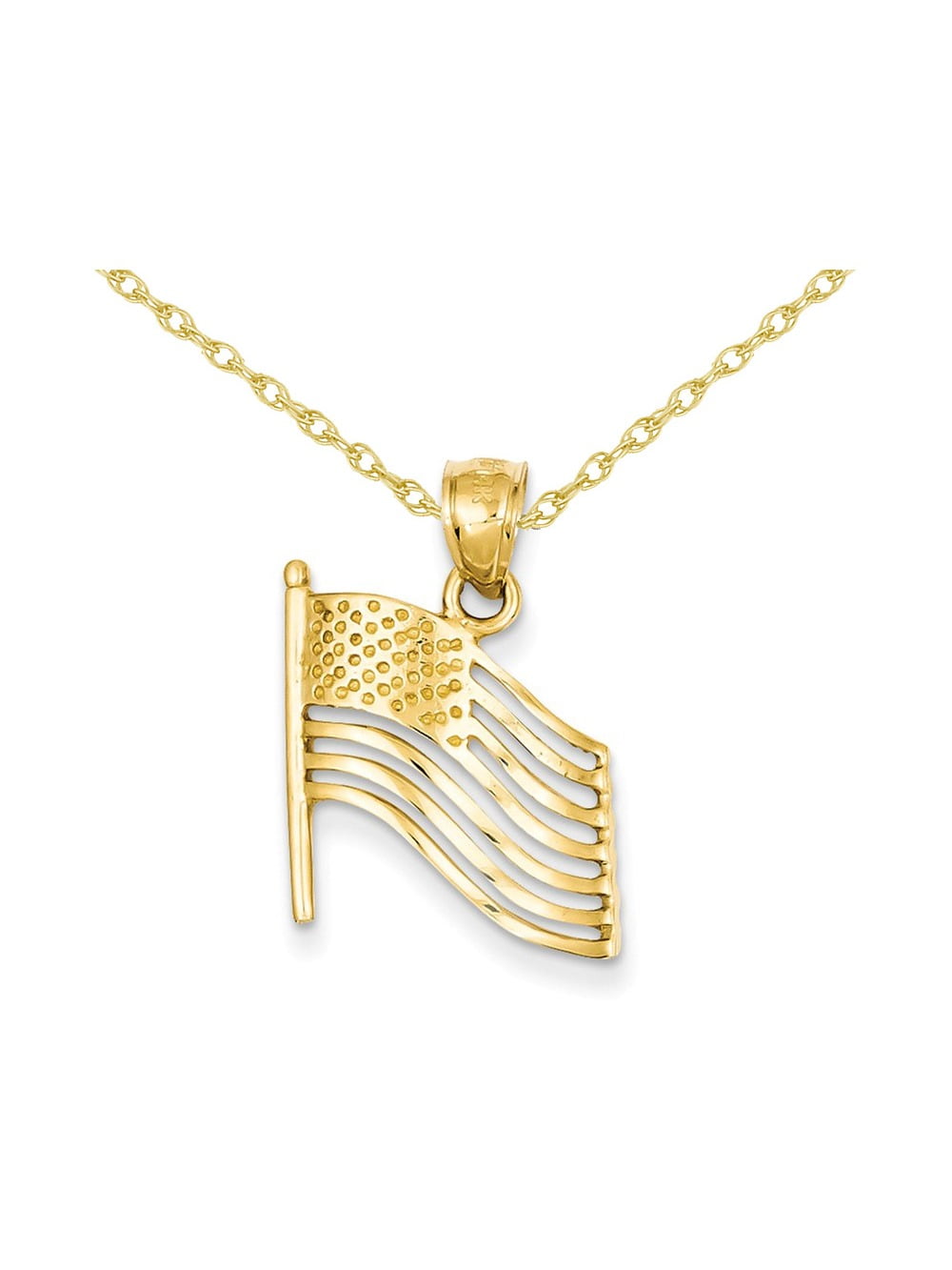 Gem And Harmony American Flag Pendant Necklace in 14K Yellow Gold