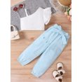 thumbnail image 3 of SUNSIOM Kids Girl Summer Outfits Solid Color Spaghetti Strap Ruffles Fly Sleeve Tops Elastic Waist Long Pants with Belt 2Pcs Clothes Set, 3 of 9