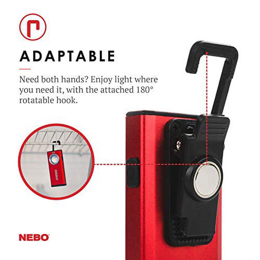 NEBO Rechargeable Flashlights High Lumens: 500-Lumen LED Flash Light Equipped With Dimming and Power Memory Recall; Featuring A Pocket Clip, Hanging Hook and Magnetic Base - NEBO SLIM 6694 Red - image 2 of 5