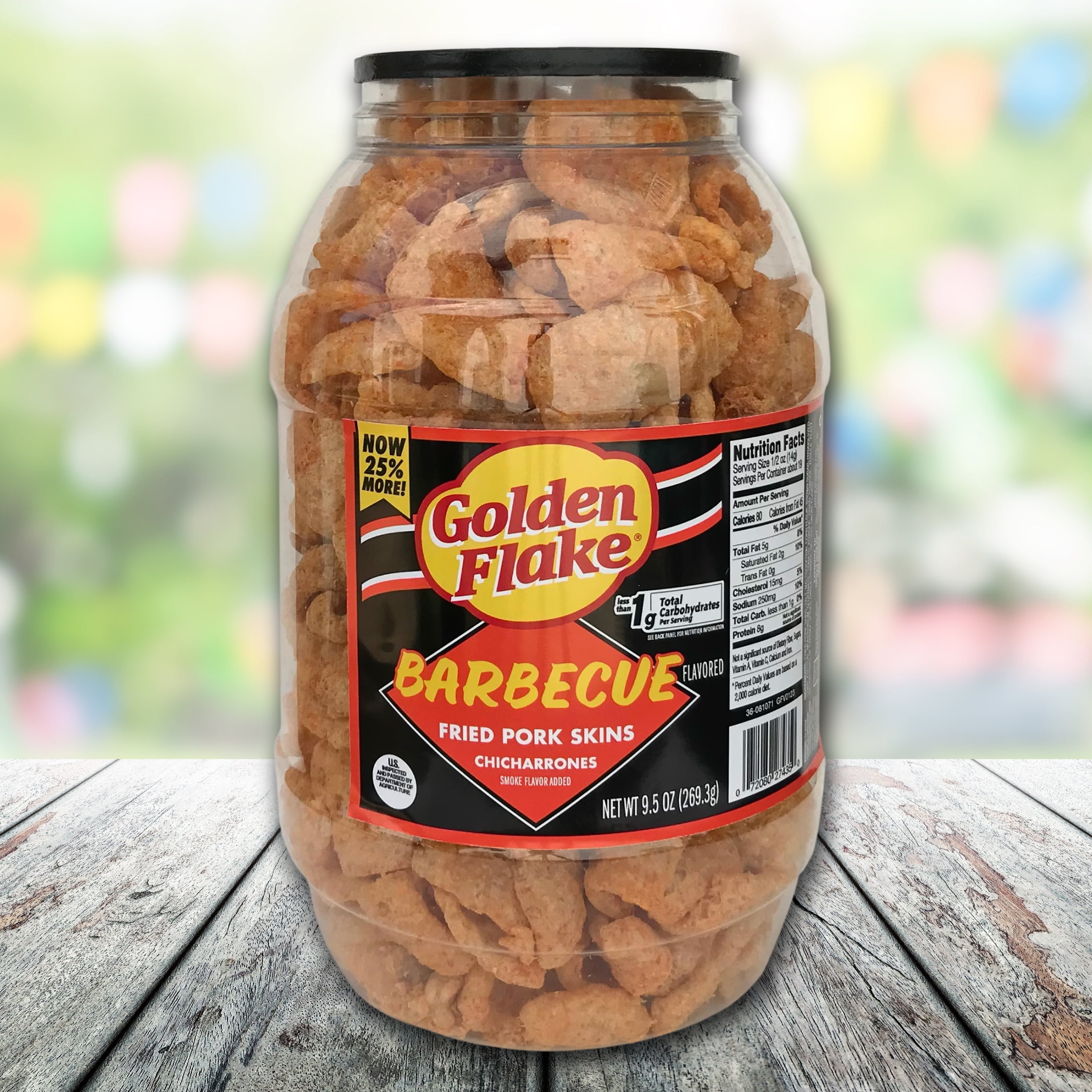 (2 pack) Golden Flake Barbecue Fried Pork Skins, 9.5 oz Barrel