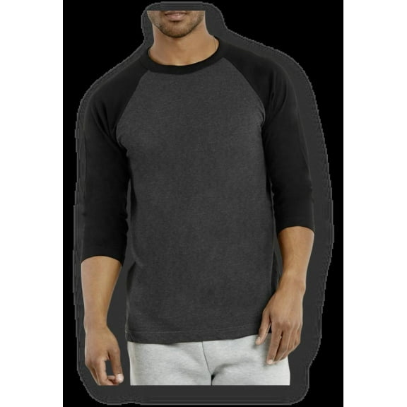 TOP PRO MEN'S 3/4 SLEEVE RAGLAN JERSEY BASEBALL TEE BLACK CHARCOAL GRAY LARGE
