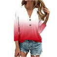 thumbnail image 2 of Meichang 3/4 Length Sleeve Womens Tops Stand Up V Neck Button Henly Shirts Trendy Gradient Loose Fit T Shirts Plus Size Casual Soft Tops Red XXXXL, 2 of 5