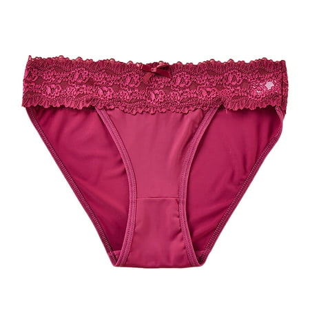 BYHONG Women s High Waist Lace Briefs Solid Color Crotch Underwear Panties Women Panties Red M