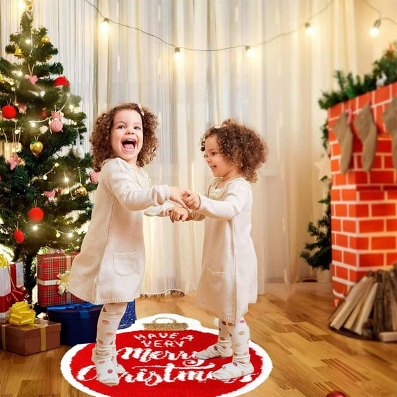 TERGAYEE Floor Mats Christmas Round Carpet Dense Flocking Floor Mat Round Holiday Decoration Carpet Living Room Carpet Non-slip Mat
