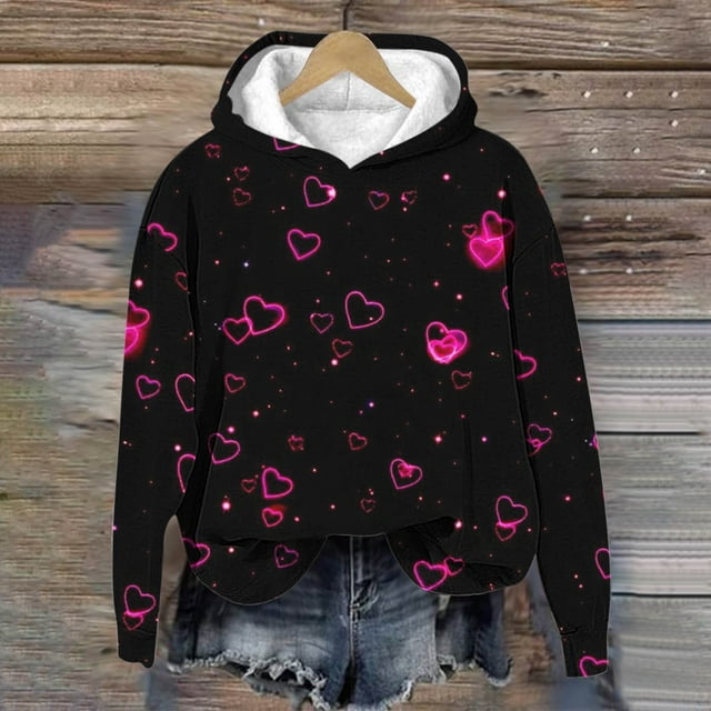 Aujourd'hui Réduction! Aqestyerly Hauts d'Hiver Chauds pour Femmes Saint-Valentin en Peluche Poche Solide Manches Longues Sweat à Capuche