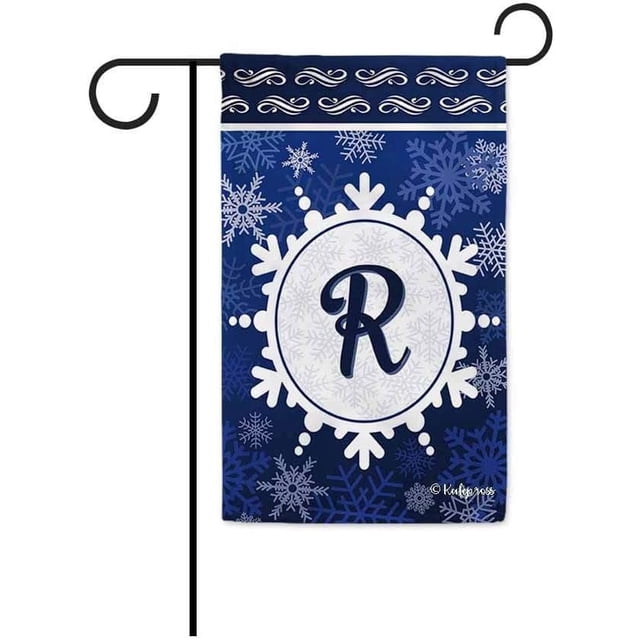 Welcome Winter Snowflake Monogram R Decorative Garden Flag Initial Letter Snow Deocr Banner for Outside 12.5X18 Inch Double Sided