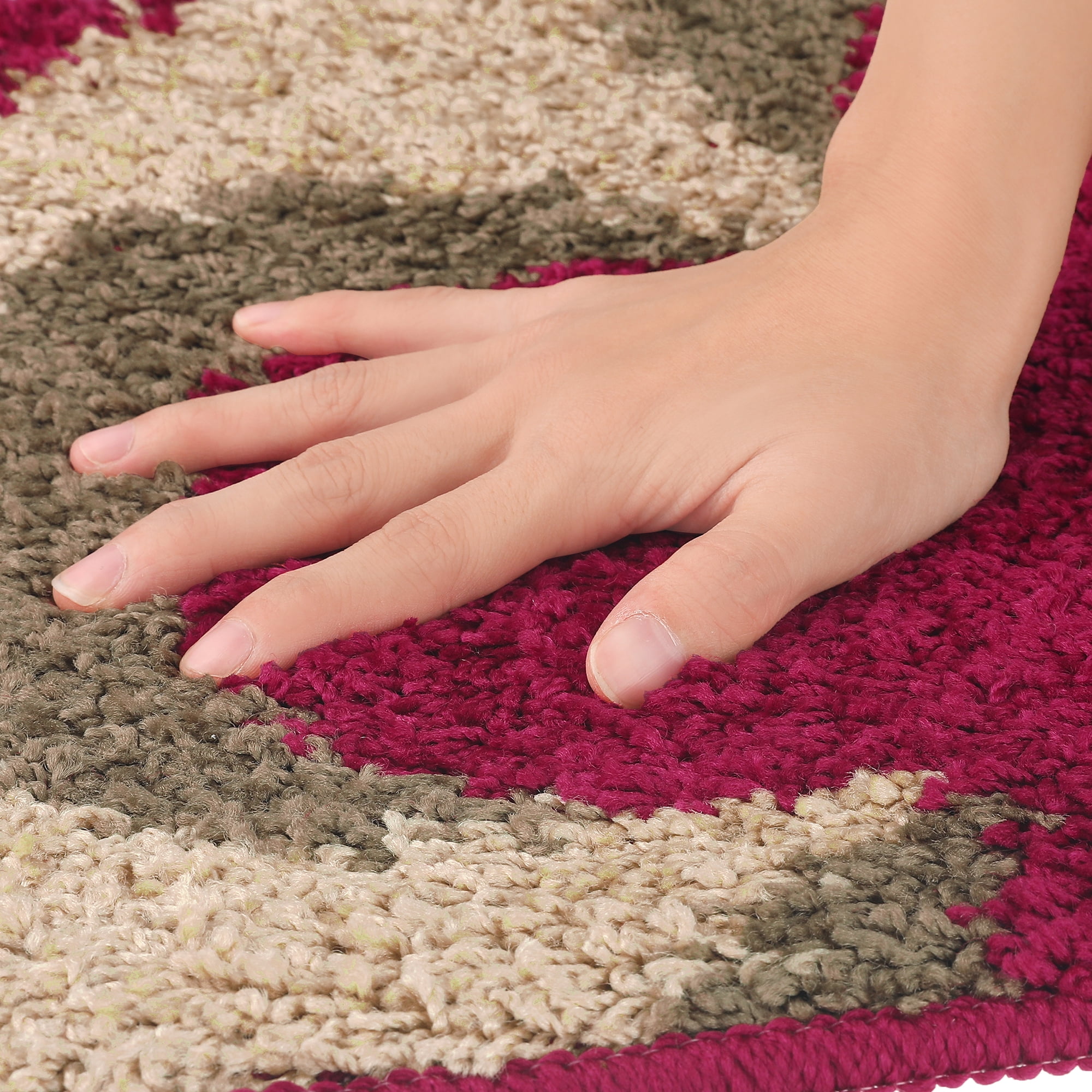 Unique Bargains Floral Bath Mat Checked Washable Bath Carpet for Bathroom Floor Red Brown-2 20"x32"