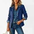 thumbnail image 5 of Zivyakyro Long Sleeve Womens Blazer Button down Fall Womens Jacket Casual Plain Loose Faux Leather Outerwear Blue M, 5 of 6