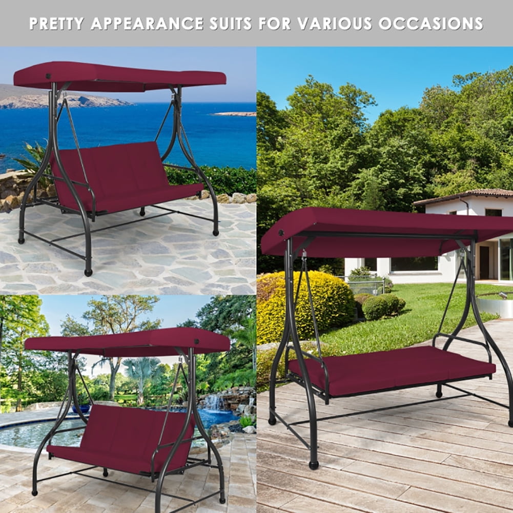 Aimee Lii 3 Seats Converting Outdoor Swing Canopy Hammock with Adjustable Tilt Canopy, Swing Chair Outdoor, Dark Red Aimee Lii 3 Seats Converting Outdoor Swing Canopy Hammock with Adjustable Tilt Canopy, Swing Chair Outdoor, Dark Red