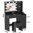 thumbnail image 2 of Tocador de Maquillaje Grande con Cubierta Transparente, 2 Cajones, Armario, Estación de Carga y Banco Acolchado, Madera de Ingeniería, Negro, 101x40x136 cm, 2 of 8