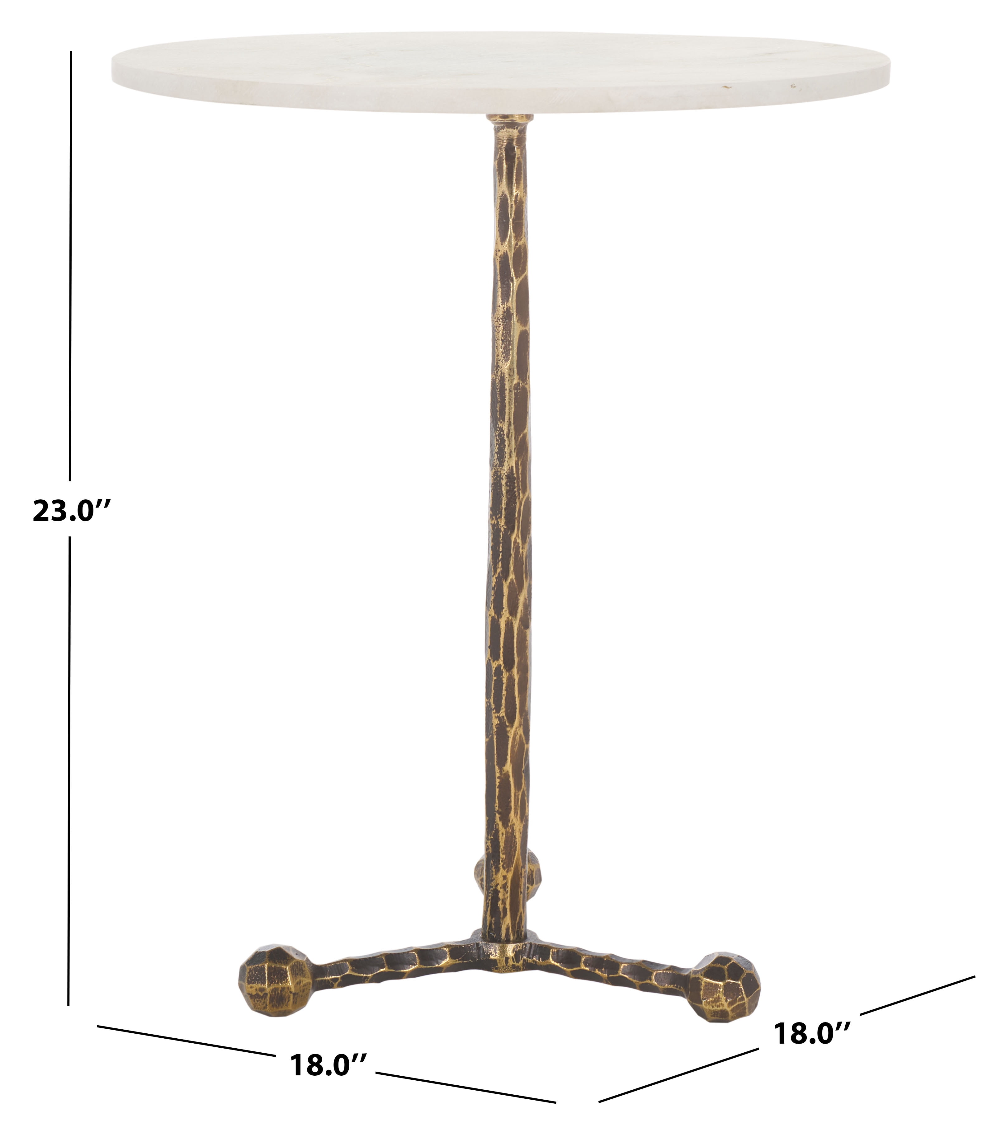 Safavieh Sizia Round Metal and Marble Coastal End Table, White/Antique Brass