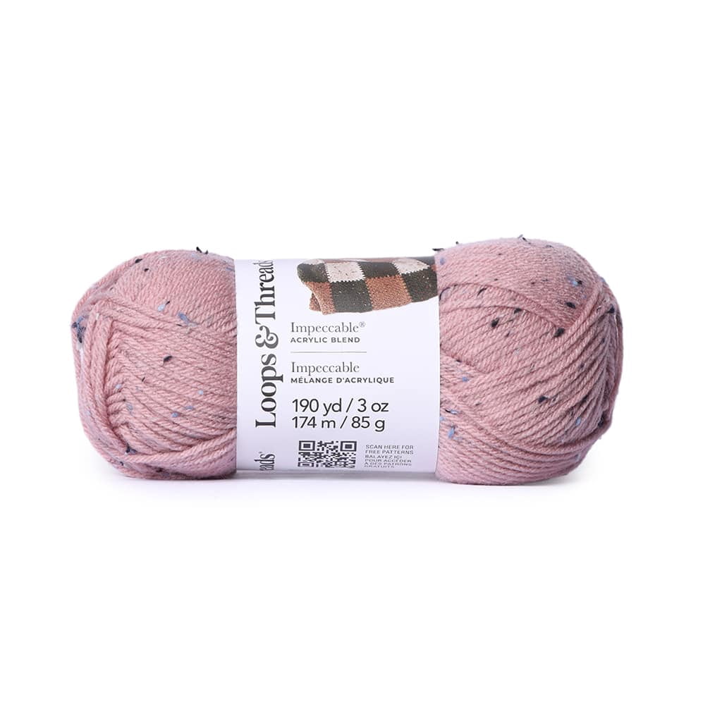 Loops & Threads Soft Rose Impeccable Tweed Yarn - Medium Weight Yarn for Knitting, Crochet, Weaving, Arts & Crafts, 18 Pack