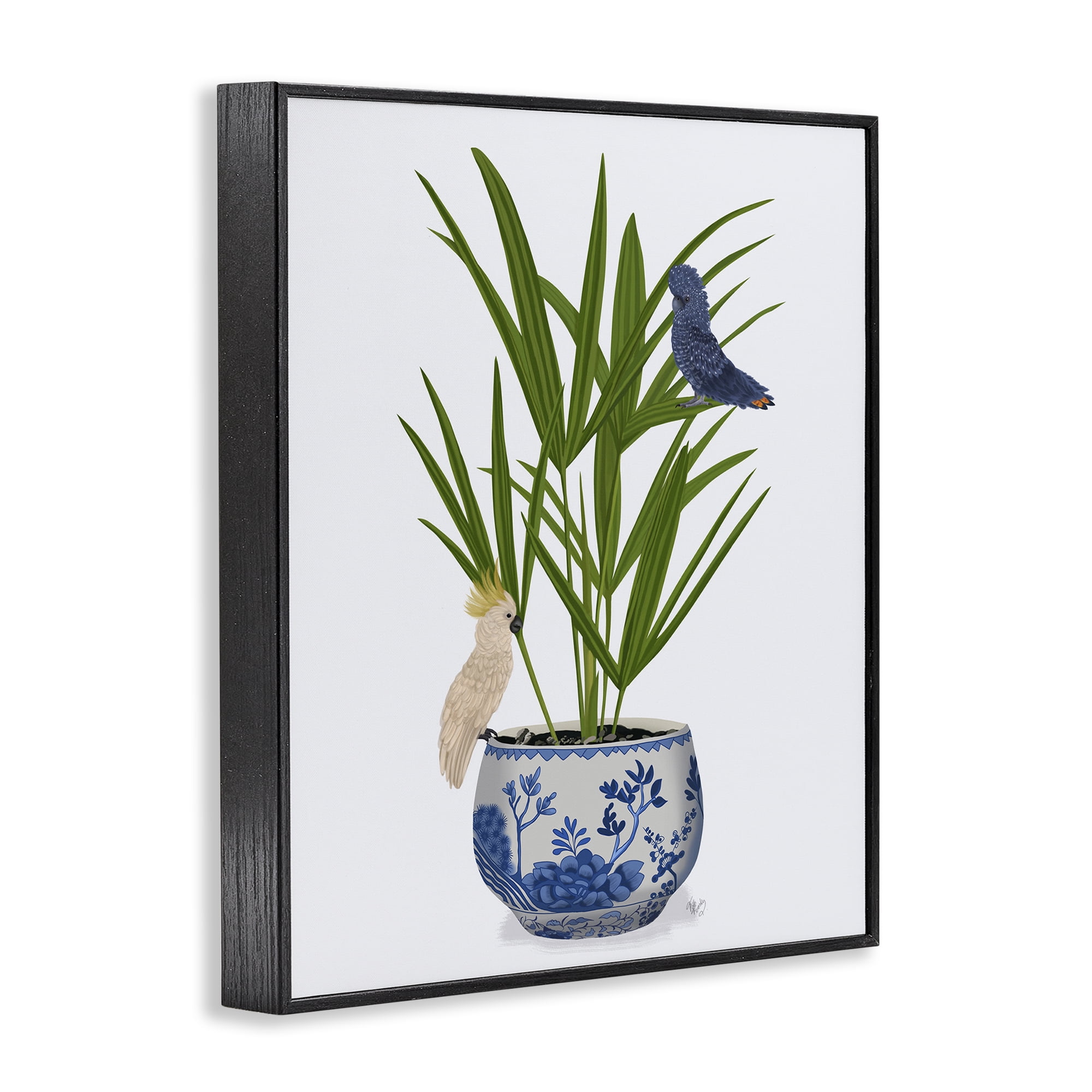 Stupell Industries Cockatiels on Planter Botanical & Floral Painting Black Framed Art Print Wall Art, 11 x 14