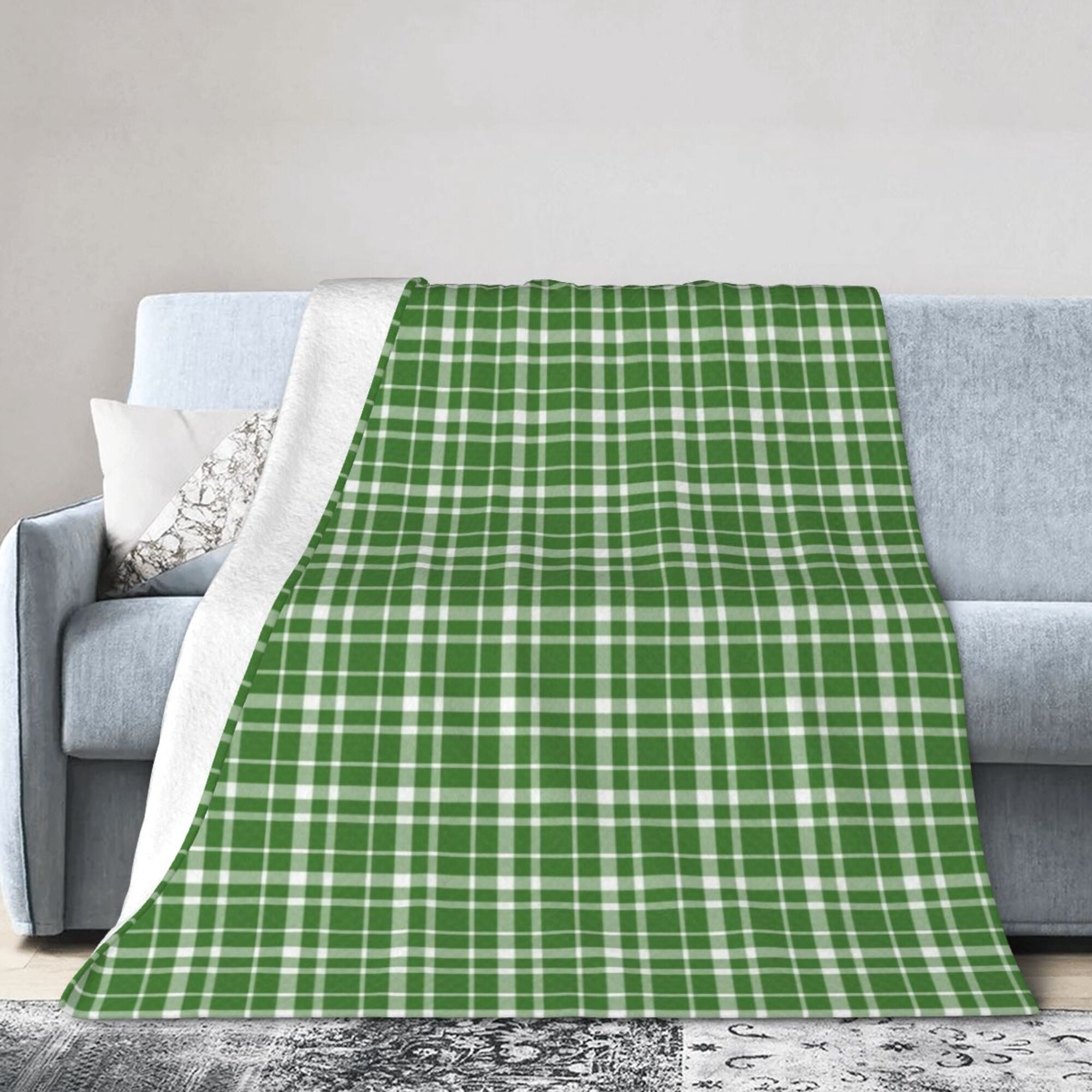 White Green Brown Plaid Throw Blanket main image 1