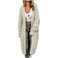 thumbnail image 3 of Otvok Ladies Open Front Maxi Knit Sweater Coat, Women Oversized Long Sleeve Diamond Cable Knit Loose Fit Cardigan Outerwear, 3 of 7