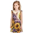 thumbnail image 1 of Fotbe Daisy Sunflower Lazy Cat Vestido de Dormir para Niñas de 3 a 10 Años, Mangas Cortas, Estilo Princesa, Pijama Camisón con Mangas Voladas-X-Large, 1 of 6