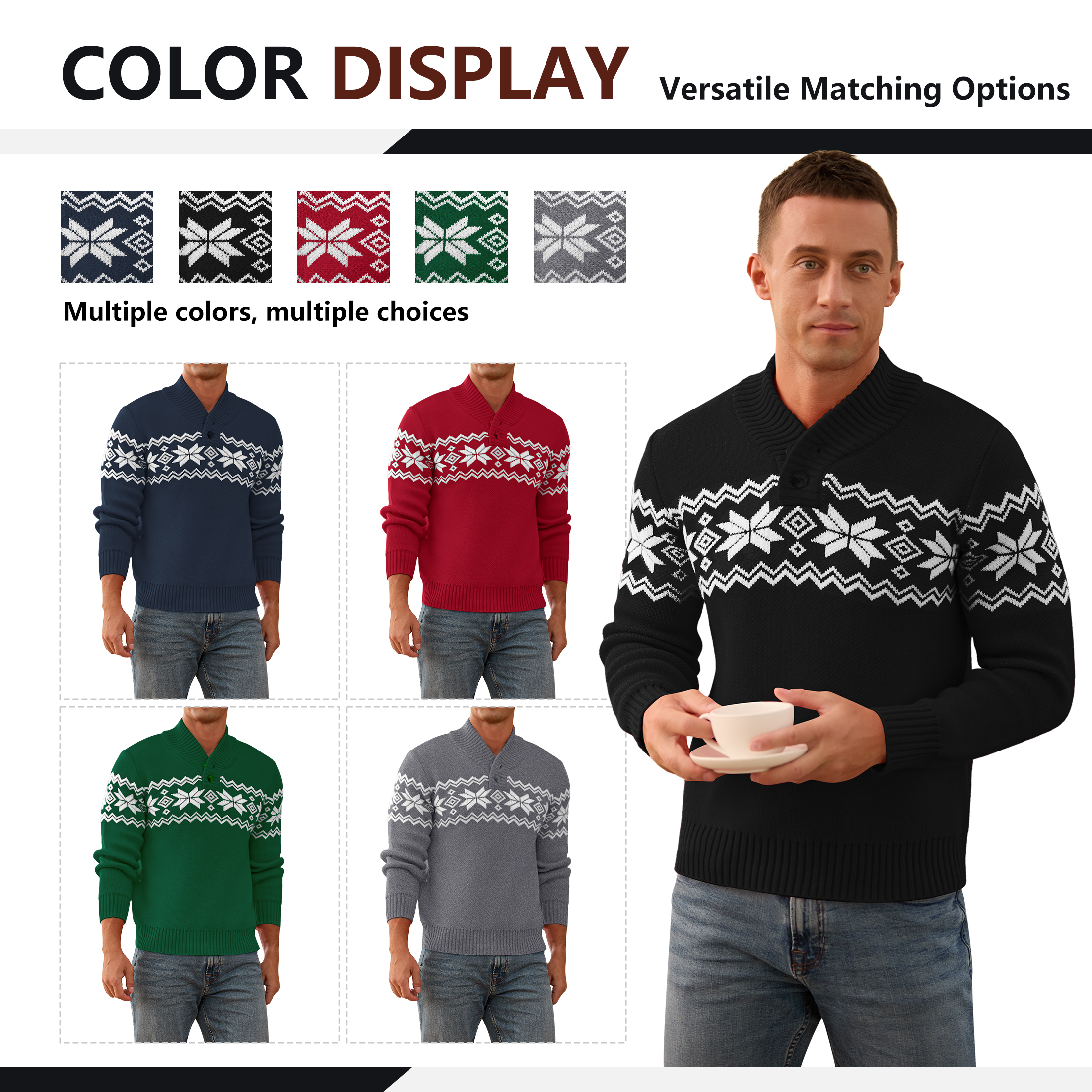 Iceglad Men's Fair Isle Christmas Sweater Pullover photo 7
