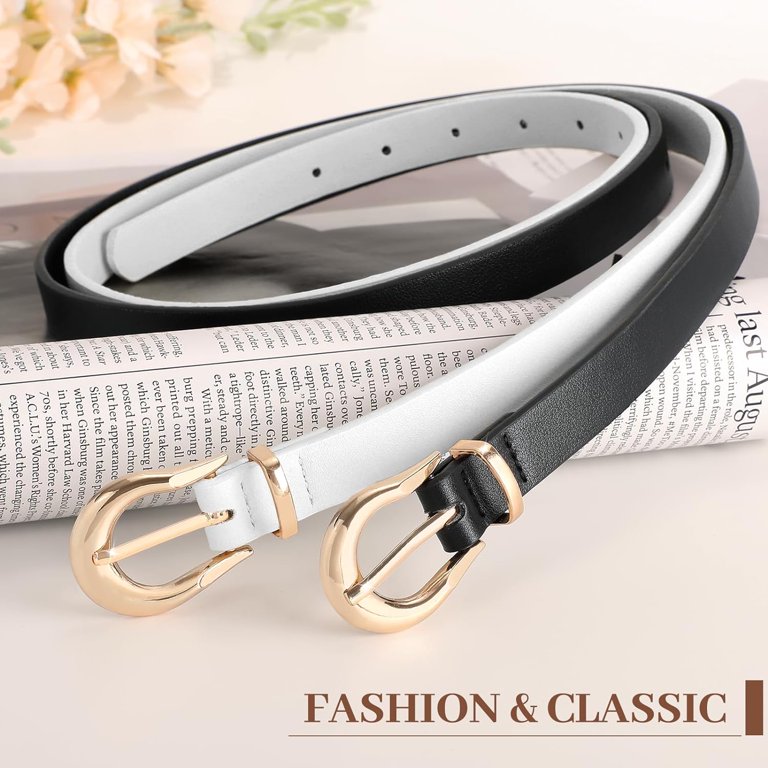 WERFORU Women Skinny Leather Belt for Dress Ladies Thin 